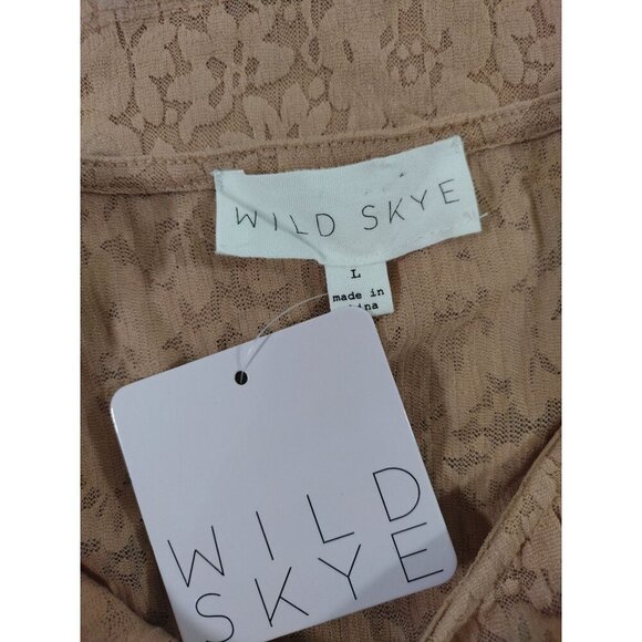 Wild Skye Womens Beige Floral Lace Short Sleeve Stretch Top Size L, NWT. - Picture 3 of 8